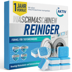 Aktiv 24x Waschmaschinenreiniger Tabs extra stark gegen Geruch & Kalk - Waschmaschinen Reiniger mit Formel für Tiefenreinigung - Waschmaschine Hygiene Reinigung 1 Jahres Vorrat 24 stück (1er Pack) Angebot bei HelloDeals