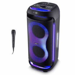 MEDION PE-2 Plus Party-Lautsprecher, Bluetooth, Mikrofon, LED, Karaoke | Partylautsprecher mit Karaoke, Lichteffekte, Mikrofon & Gitarren Anschluss, tragbarer Bluetooth Lautsprecher, AUX, USB Angebot bei HelloDeals
