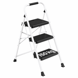 SONGMICS Trittleiter, Klapptritt aus Stahl, 3 Stufen, Klappbar | Haushaltsleiter, Küchentritt, bis 150 kg Belastbar, 73 x 46,5 x 102,5 cm, Weiß, BRODY Kollektion GSL203WZ01 Weiß 3 Stufen (73T x 46,5B x 102,5H cm) Angebot bei HelloDeals