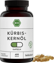 bioKontor – BIO Kürbiskernöl Kapseln hochdosiert 400 Stück – 1000mg – vegan | 6-Monats-Vorrat – 1000mg Tagesdosis – Kürbiskernöl kaltgepresst & nativ – deutsche Herstellung – Pumpkin Seed Oil capsules 240 g (1er Pack) Angebot bei HelloDeals