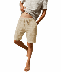 LVCBL Shorts Herren Kurze Hosen Herren Baumwolle Leinen mit Gummizug Freizeithose Shorts Herren Sommer Casual Leicht mit Tasche M-3XL M Khaki Angebot bei HelloDeals