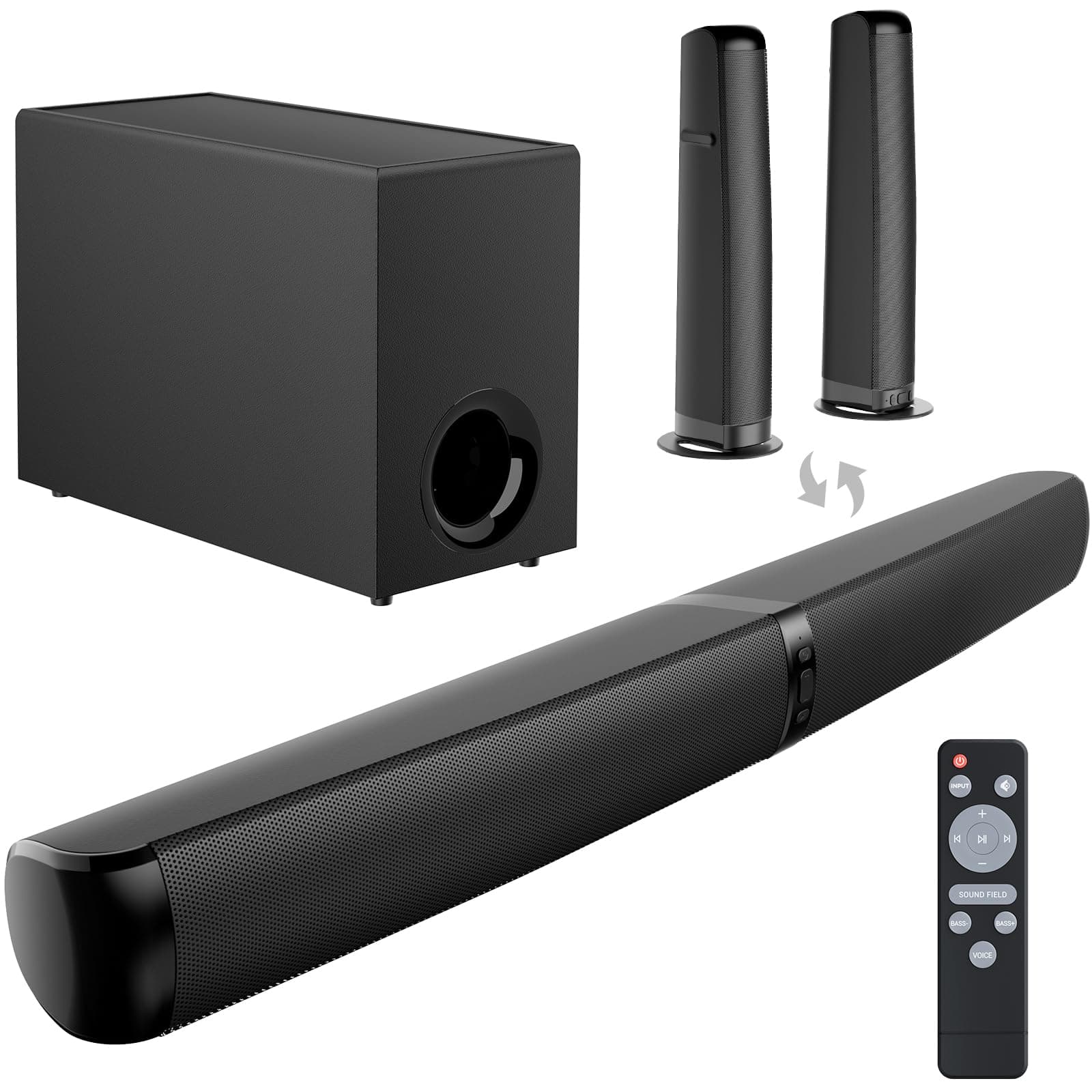 GarageRock Soundbar mit Subwoofer für TV, 110 W Peak 2-in-1 Sound Bar mit Adjustable Deep Bass, Bluetooth 5.3/ARC/Opt/AUX-Anschluss, Surround Sound System für Fernseher/PC/Projektoren/Geschenk, 1 Set Schwarz Angebot bei HelloDeals