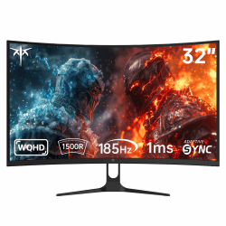 KTC 32 Zoll Curved Gaming Monitor, WQHD 2K 2560×1440, 180Hz OC 185Hz, HVA Panel, 1500R, 1ms, Adaptive Sync, HDR10, 96% DCI-P3, 99% sRGB, Low Blue Light, Flicker-Free, VESA 100×100 mm Black 32 inch Angebot bei HelloDeals