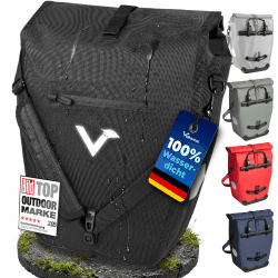 Valkental 2-in-1 Gepäckträgertasche – Wasserdicht TPU, 23–28 L, Schwarz | 28L Volumen, abschließbare Befestigung, PVC-frei, große Reflektoren, inkl. Tragegurt & Innenfächer Schwarz Einzeln Angebot bei HelloDeals