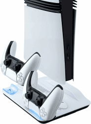 Wigearss PS5/PS5 Slim/PS5 Pro Kühler Standfuß mit Dual Controller Ladegerät, PS5 Controller Ladestation Standfuß mit Lüfter für PS5/PS5 Slim/PS5 PRO Angebot bei HelloDeals