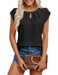 Chicrise Tshirt Damen Sommer Flügelärmeln Basic Bluse Rundhals Lässig Oberteil Elegant Schickes Schwarz M Angebot bei HelloDeals