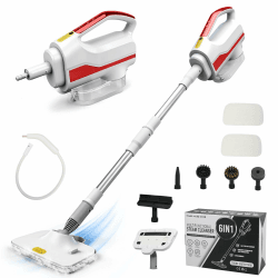 Multifunktionaler Dampfreiniger & Wischmopp – 99,9%* Desinfektion, 3 Dampfstufen, 300 ml Wassertank, für Hartböden und Teppiche 1500W (weiß) Angebot bei HelloDeals