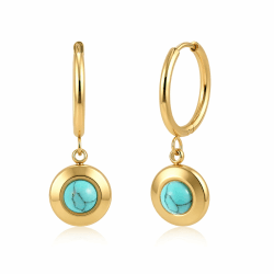 Gold Damen Ohrringe Edelstahl Vergoldung Klein Absperren Halbedelsteine in Lünette Gefasst AnhäNger Edelstein Mode DüNne Creolen Türkis Angebot bei HelloDeals