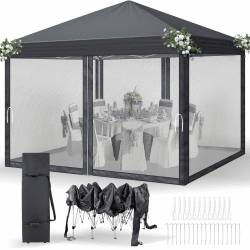 LEADZM Pavillon 3x3 m mit 4 Moskitonetz,Garten Faltpavillon,Anthrazit | Wasserfestes Material mit UV50-Schutz, höhenverstellbarer stabiler Rahmen,Garten, Terrasse, Camping und gewerbliche Einsätze Anthrazit 3x3-4 Seitenteilen Angebot bei HelloDeals