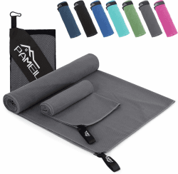 Pameil Mikrofaser Handtuch 2er Set-(160x80cm Groß Badetuch+80x40cm Klein Handtüch), Kompakt & Schnelltrocknend Microfaser Handtücher- das Sporthandtuch,Reisehandtuch, Strandhandtuch Dunkelgrau Angebot bei HelloDeals
