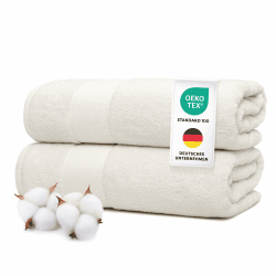 Wolkenfeld Badetücher Set 2-teilig Premium - 70x140-100% Low Twist Baumwolle 550 g/m², Badehandtuch groß – Ultra Weich & Saugfähig, Oeko-TEX Zertifiziert, 2 Große Duschtuch 70x140 cm, Weiß Weiß Set mit 2 Badetüchern Angebot bei HelloDeals