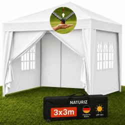 NATURIZ® Pavillon 3x3 Wasserdicht Stabil und UV 50+ Schutz - Faltpavillon mit Seitenwänden - Pop Up Zelt für Garten, Camping, Marktstand & Partyzelt, Gartenpavillon, Gartenzelt, Festzelt (Beige) Beige 3x3m Angebot bei HelloDeals