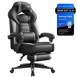 SONGMICS Gaming-Stuhl, Bürostuhl, mit Fußstütze, Tragkraft 150 kg | Computerstuhl, ergonomisches Design, verstellbares Kopfkissen, Lendenkissen, Tintenschwarz, CATHY Kollektion OBG77BG Grau + Schwarz Polyurethan Angebot bei HelloDeals