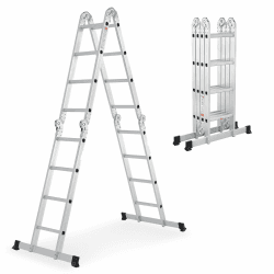 Juskys Leiter Aluminium 4x4 Stufen – Klappleiter 4-teilig bis 150 kg, Multifunktionsleiter 4,7 m mit Gelenken als Stehleiter & Anlegeleiter 470 cm Angebot bei HelloDeals