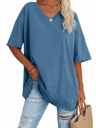 Ebifin Damen T Shirt Oversize Oberteile V-Ausschnitt XL Grau-blau Angebot bei HelloDeals