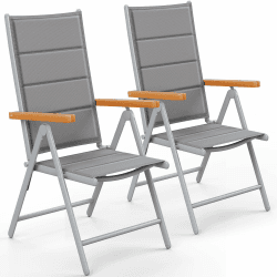 LIFERUN Gartenstühl Hochlehner Klappbar, 2er Set Aluminium Balkonstuhl, WPC Armlehnen, mit Gesteppte Rückenlehne & Sitzfläche,7-Fach Verstellbar,Bis 120 kg, Outdoor Esszimmerstuhl, Silbergrau, 2 PCS | Alu, 7-Fach Verstellbar, Bis 120 kg, Kissen Rückenlehn Angebot bei HelloDeals