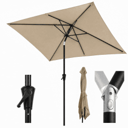 Sekey Aluminum Rechteckiger Sonnenschirm 200x300 cm mit Kurbel und Knicker | UV 50+ Schutz, hochwertige, rostfrei, 180 g/m² Polyester, 38 mm Alu-Mast, GRS-zertifiziert, für Garten/Balkon/Terrasse Taupe 200 × 300 cm Standard Angebot bei HelloDeals