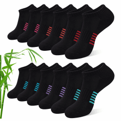 Bambus Sneaker Socken Damen 6/12 Paar, Atmungsaktive Gepolsterte Sportsocken Laufsocken, Anti Schweiß Kurze Socken Damen 39-42 35-38 Bunt, Geschenke für Frauen Sommer 39-42 Mehrfarbig Schwarz Angebot bei HelloDeals