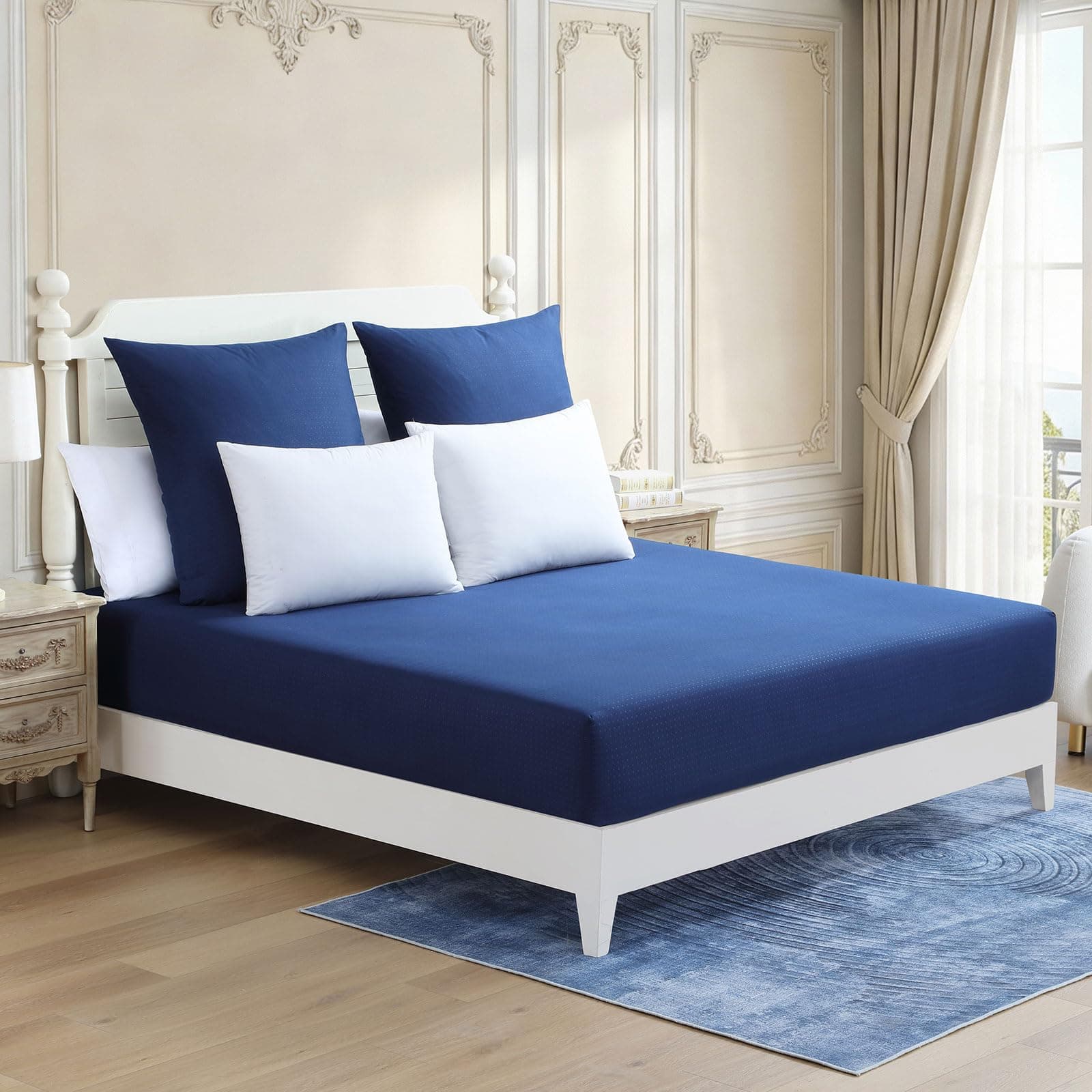 ClevaHome Spannbettlaken Set 3 teilig,180 x 200 cm,bis 28 cm, Marineblau, Punkte Design Klassisches Marineblau 180 x 200 CM Spannbettlaken-Set Angebot bei HelloDeals