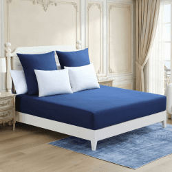 ClevaHome Spannbettlaken Set 3 teilig,180 x 200 cm,bis 28 cm, Marineblau, Punkte Design Klassisches Marineblau 180 x 200 CM Spannbettlaken-Set Angebot bei HelloDeals