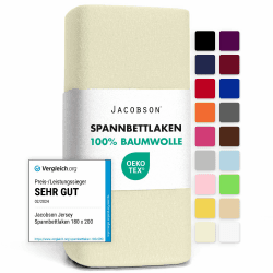 Jacobson Jersey Spannbettlaken Spannbetttuch Baumwolle Bettlaken (120x200-130x200 cm, Natur) 120x200 - 130x200 cm Natur Angebot bei HelloDeals