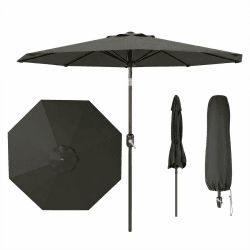 Sonnenschirm 270 cm mit Kurbelbedienung & Neigefunktion, UV50+ wasserabweisend, robuster Gartenschirm mit 8 Rippen für Garten, Terrasse, Balkon & Pool Grau Angebot bei HelloDeals