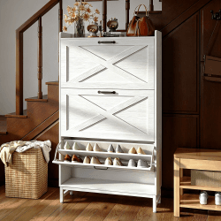 Hawthyhome Schuhschrank schmal 3 Fächer, 80x24x138 cm, Weiß | Höher Schuhkipper für 18-24 Paar Schuhe, Geschlossen mit verstellbaren Trennwänden, Flurmöbel Weiß 80x24x138cm Angebot bei HelloDeals