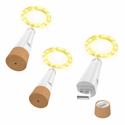 Lichterkette, USB Wiederaufladbare Weinflaschenlichter mit Korken, 2024 Version USB Lichterkette für Party Weihnachten 3pack/Warm+ USB-wiederaufladbar Angebot bei HelloDeals