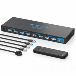 HDMI KVM Switch 4 PC 1 Monitore USB 3.0 4K@60Hz Simulation EDID KVM-Switches 4X1 Für 4 Computer die Sich 1 Monitor und 4 USB Ports Maus Drucker mit 4 USB-Kabeln und Mini Controller 4 in 1 out Angebot bei HelloDeals