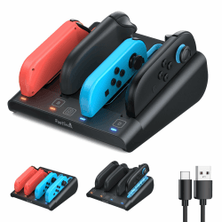 FASTSNAIL 8-in-1 Controller Ladestation für Nintendo Switch 2/1/OLED | Dual-Direction magnetische Schnellladestation für 4 Joy Con 2/1, 4 LED‑Status, Touch‑Schalter, Sicherheit, mit USB Ladekabel Schwarz Angebot bei HelloDeals