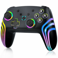 Wireless Pro Controller für Switch, Switch 2, Lite, OLED, PC | 7-Farbige RGB-Beleuchtung, Hall-Effekt-Trigger, 6-Achsen-Gyroskop, Duale Vibration, Turbo, Ergonomisches Präzisions-Gamepad Schwarz Angebot bei HelloDeals