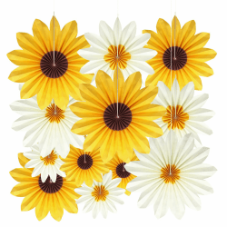 BestoFun 12 Stück Sonnenblumen Papierfächer Deko Gelb Beige Hängende Seidenpapier Fächer Girlande für Geburtstag Hochzeit Baby Shower Sommerparty Tischdeko Party Dekoration Angebot bei HelloDeals
