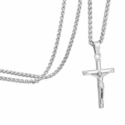 Kette Herren, Halskette Kruzifix Kreuz-Anhänger, Jesus Christus Kettenanhänger für Herren Damen, Edelstahl Silberkreuz Geschenkideen für Freund 50cm Silber,Weizenkette Angebot bei HelloDeals