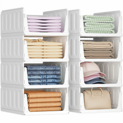 Lifewit 8er Set Stapelbare Kleiderschrank Organizer 42 cm Tief | Ausziehbar Kunststoff Ordnungssystem für Schrank & Einlegeböden, Würfelregale für T-Shirt, Küche, Wohnmobil 42 cm Tiefe 8 Angebot bei HelloDeals