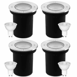 4er Set Bodenstrahler Außen Schwenkbar GU10 230V IP67 | Wasserdicht Bodeneinbaustrahler Aussen mit LED GU10 3W Warmweiß - Rund Bodenleuchten Außen Mit Mattierten Ersatzlinsen Angebot bei HelloDeals