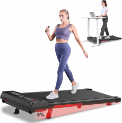 HomeFitnessCode Laufband Walking Pad mit Neigung für Zuhause Klein Laufpad | Elektrisch Treadmill mit Steigung 130KG Gehband unter Schreibtisch Walkpad Walking Band Laufbänder Schwarz-Rot Angebot bei HelloDeals
