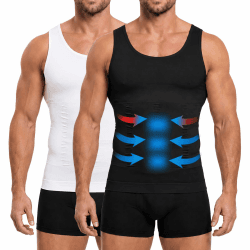 MEETYOO Herren Shapewear & Bauchweg, Atmungsaktiv, Schweißabsorbierend, Stark Komprimierend für Fitness und als Flaches Unsichtbares Unterhemd 2er Pack-schwarz+weiß L Angebot bei HelloDeals