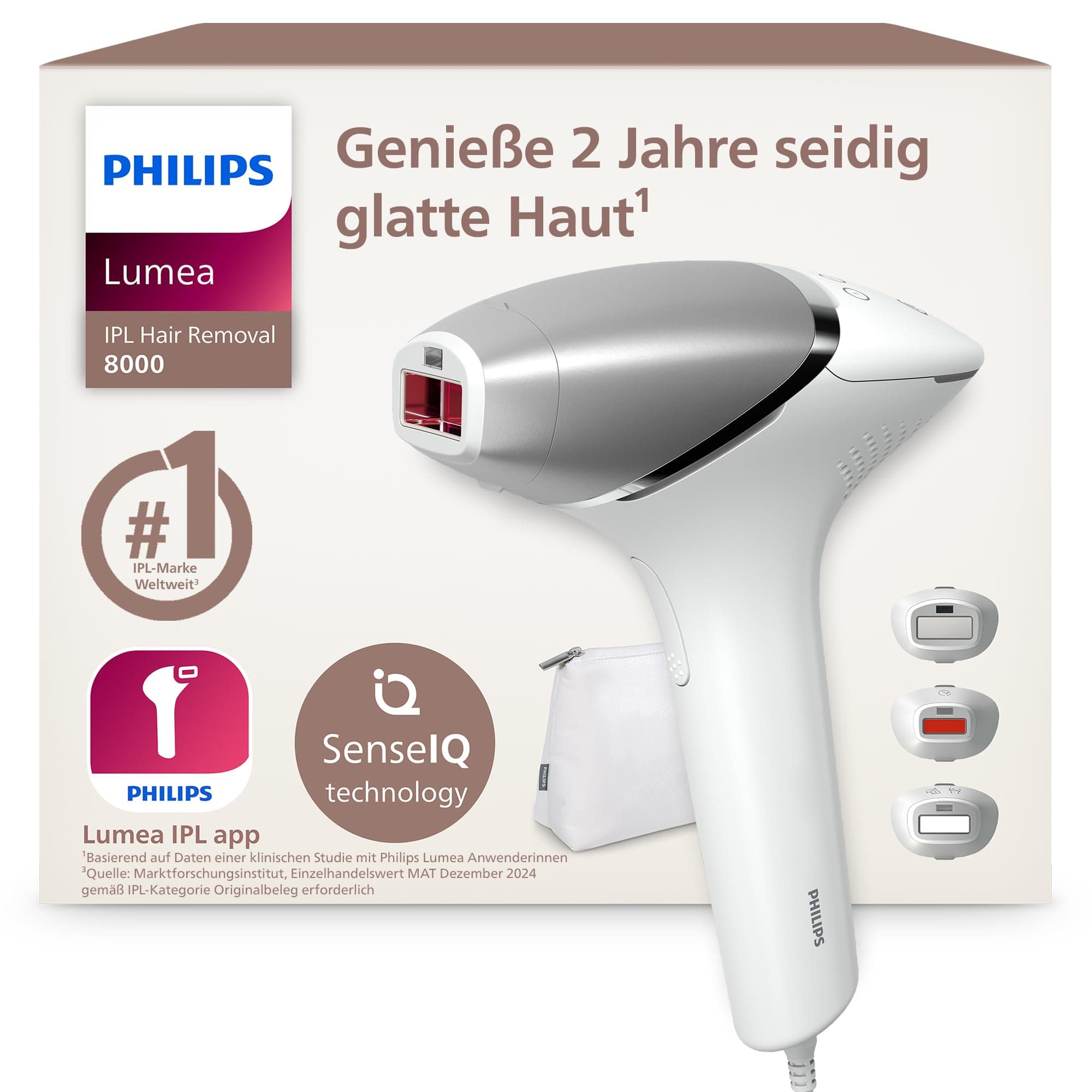 Philips Lumea IPL 8000 Series - IPL Geräte Haarentfernung für bis zu 2 Jahre seidig-glatte Haut¹ mit 3 Aufsätzen für Körper & Gesicht, Alternative zur Laser-Haarentfernung (BRI946/00) Angebot bei HelloDeals