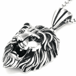 DonDon Herren Halskette Leder oder Edelstahl und Löwen Anhänger Edelstahl im Schmuckbeutel Angebot bei HelloDeals