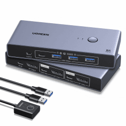 UGREEN DP 1.4 KVM Switch 8K@60Hz 2 PC 1 Monitor mit 4 USB 3.0 Ports | KVM Switch NUR mit DP-Anschluss; 4 USB 3.0 Ports 5Gbps(3*USB A+ 1*USB C) für Tastatur Maus U-Disk Drucker usw. Angebot bei HelloDeals