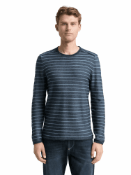 TOM TAILOR Herren Strickpullover mit Rundhalsausschnitt L 39197 - Denim Blue Navy Stripe Angebot bei HelloDeals