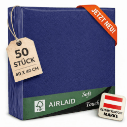 EV® Airlaid Servietten - 50 Stück, Marineblau (40 x 40 cm) - Stoffähnlich | Stilvolle Tischdeko - Einfarbig, Saugstark & Elegant - Ideal für Hochzeit, Geburtstage & Feste Angebot bei HelloDeals