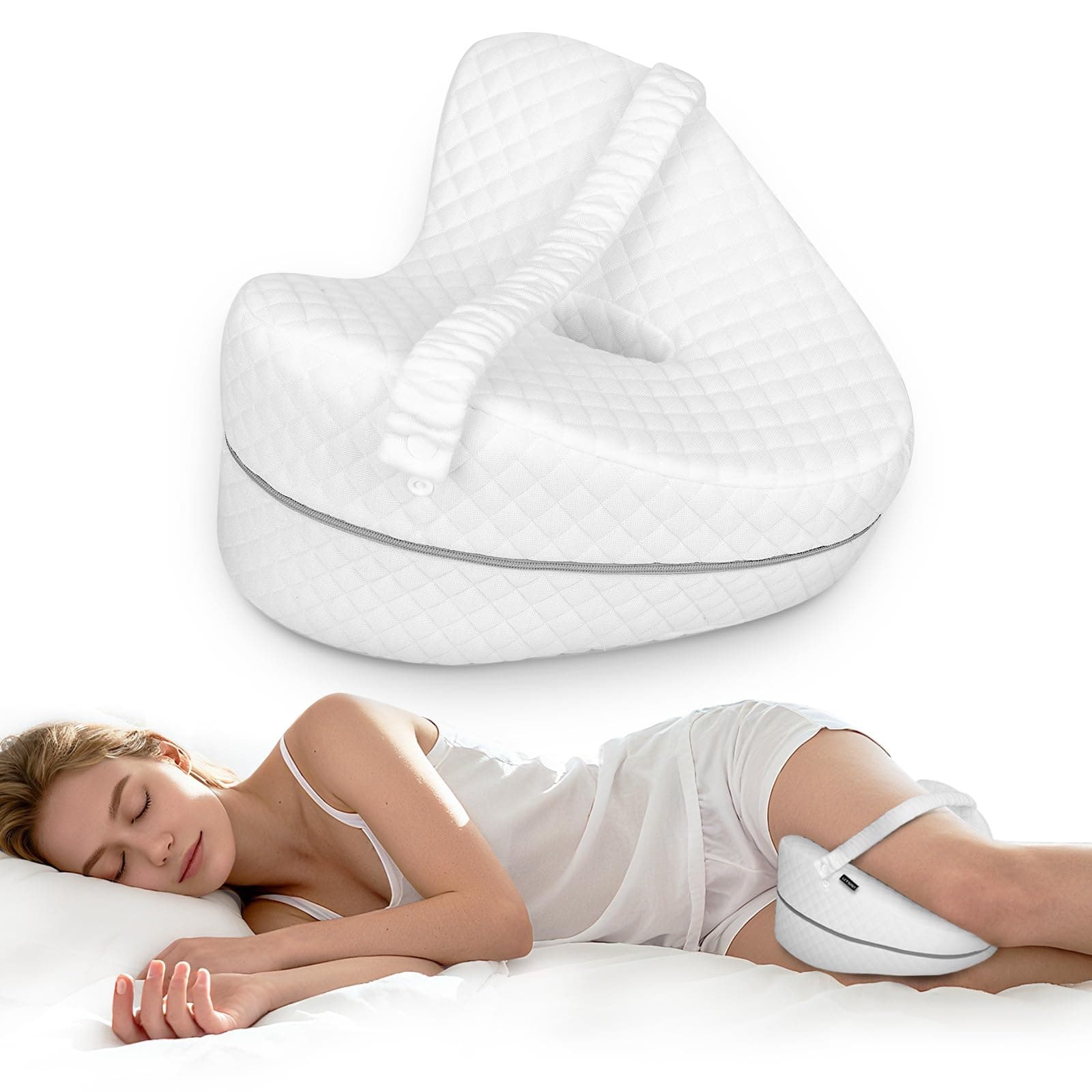 Kniekissen, Memory Foam Ergonomisches Seitenschläferkissen Kniekissen für Stützt Beine, Knie, Hüfte Rücken und Schwangerschaft, Abnehmbar und Waschbar Verstellbares Gummiband Weiß mit Verstellbar Band Angebot bei HelloDeals