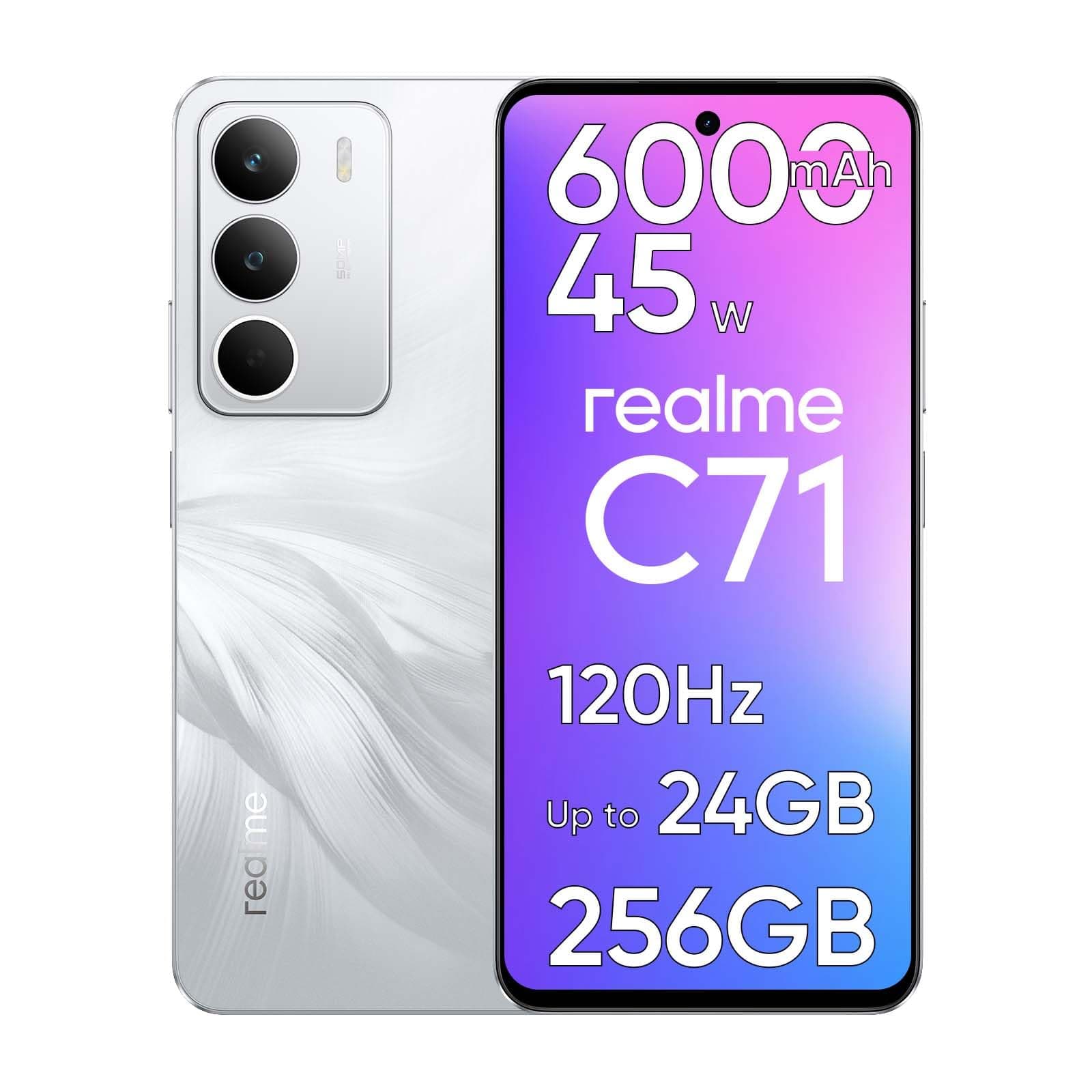 realme C71 Smartphone, Smartphone ohne Vertrag mit 8GB RAM 256GB ROM, 6.67" 120Hz Display Handy, 6000mAh Akku & 45W Schnellladung, 50MP Kamera, Dual SIM, NFC, Seiten-Fingerabdrucksensor, Weiß Weiß 8+256 Angebot bei HelloDeals