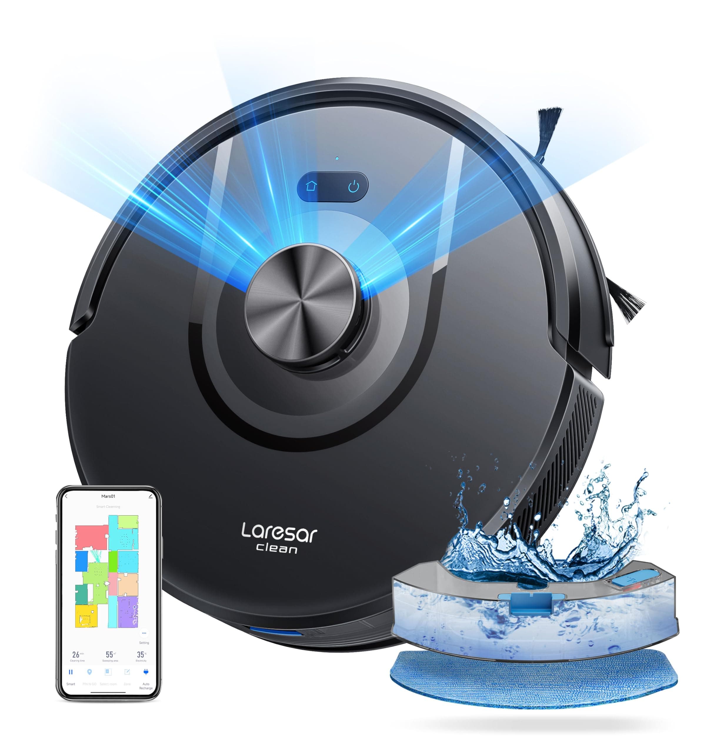 Laresar Clean 8000Pa Saugroboter mit Wischfunktion, 3 in 1 Staubsauger Roboter mit Laser Navigation, Roboterstaubsauger mit APP Steuerung 180 Min Laufzeit, Ideal für Tierhaare, Teppiche und Hartböden Schwarz M Angebot bei HelloDeals