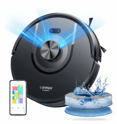 Laresar Clean 8000Pa Saugroboter mit Wischfunktion, 3 in 1 Staubsauger Roboter mit Laser Navigation, Roboterstaubsauger mit APP Steuerung 180 Min Laufzeit, Ideal für Tierhaare, Teppiche und Hartböden Schwarz M Angebot bei HelloDeals