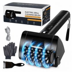 Elektrische Grillbürste Kabellos 4000mAh Akku 304 Edelstahl für Grillrost | Reinigungsbürste mit 2-Stufen Reinigung, 90 Min Laufzeit, LED-Licht, Wasserdicht und BBQ-Grillbürste für Männer Schwarz Mittel Angebot bei HelloDeals