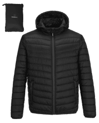 Outdoor Ventures Herren Steppjacke Wasserdichte Winterjacke Pufferjacke | Verstaubare, Leichte Übergangsjacke mit Kapuze Taschen, Gefütterte Outdoorjacke zum Wandern, Reisen, Freizeit XL Klassisch Schwarz Angebot bei HelloDeals