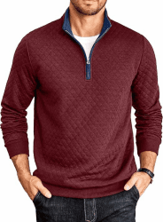 COOFANDY Herren 1/4 Zip Sweatshirt 3D-Luftgewebe Pulli | Stehkragen Pullover für Männer, Warm Winter Sweater, Langarm, mit Reißverschluss, Regular Fit, Freizeit, Outdoor 3XL Rotwein Angebot bei HelloDeals