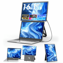 Teamgee 16,1" Laptop Bildschirm Erweiterung FHD 1200P, Tragbarer Zweitbildschirm mit 360° Magnetständer, Portable Monitor für 13-17,3" Laptops, Plug & Play für Windows/Mac/PC/Xbox/PS5 Dual 16" Angebot bei HelloDeals